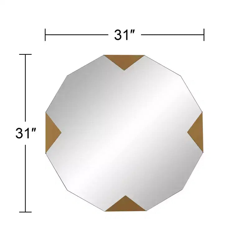 Specchio da parete a triangolo rotondo dorato, set da 2 pezzi