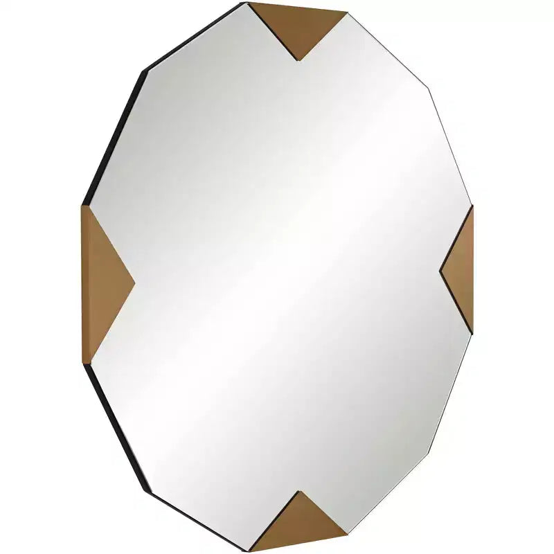 Specchio da parete a triangolo rotondo dorato, set da 2 pezzi