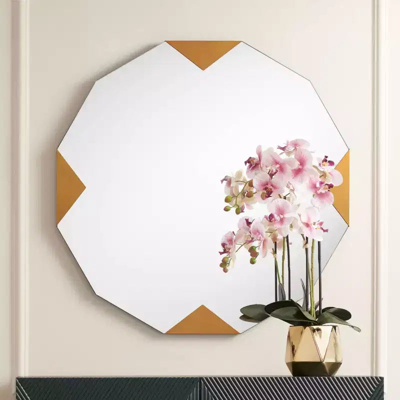 Specchio da parete a triangolo rotondo dorato, set da 2 pezzi