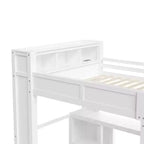 Letto a soppalco matrimoniale marrone/bianco con armadio, scrivania e contenitore nella testiera, 1 persona