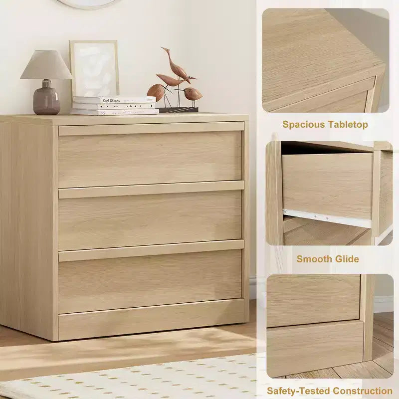 Cassettiera a 3 cassetti, Nero/Naturale/Bianco, Senza maniglie, Monoutente – 75 cm L x 40 cm P x 77,5 cm H