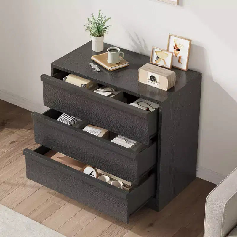 Cassettiera a 3 cassetti, Nero/Naturale/Bianco, Senza maniglie, Monoutente – 75 cm L x 40 cm P x 77,5 cm H