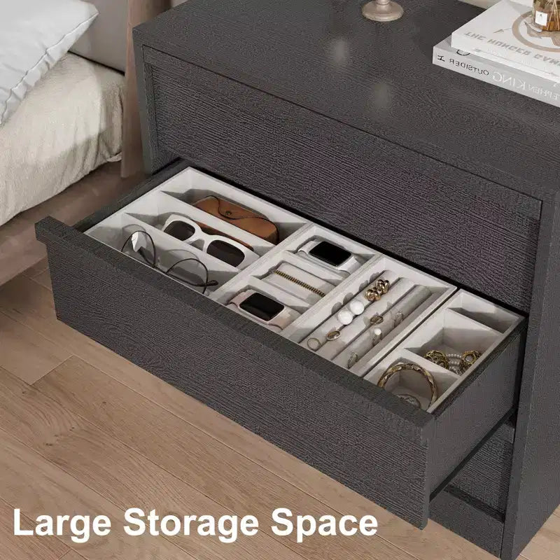 Cassettiera a 3 cassetti, Nero/Naturale/Bianco, Senza maniglie, Monoutente – 75 cm L x 40 cm P x 77,5 cm H
