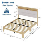 Struttura letto Queen Boucle con piattaforma, Beige/Bianco, 1 persona, Luci a LED e Stazione di ricarica