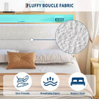 Struttura letto Queen Boucle con piattaforma, Beige/Bianco, 1 persona, Luci a LED e Stazione di ricarica