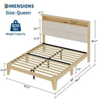 Struttura letto Queen Boucle con piattaforma, Beige/Bianco, 1 persona, Luci a LED e Stazione di ricarica