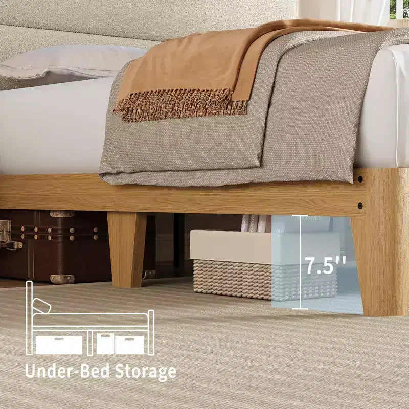 Struttura letto Queen Boucle con piattaforma, Beige/Bianco, 1 persona, Luci a LED e Stazione di ricarica