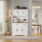 Dispensa da cucina alta 180 cm, bianco/nero, credenza a 6 ante con stazione di ricarica e 2 cassetti