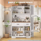 Dispensa da cucina alta 180 cm, bianco/nero, credenza a 6 ante con stazione di ricarica e 2 cassetti