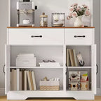 Dispensa da cucina alta 180 cm, bianco/nero, credenza a 6 ante con stazione di ricarica e 2 cassetti