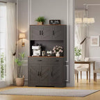 Dispensa da cucina alta 180 cm, bianco/nero, credenza a 6 ante con stazione di ricarica e 2 cassetti