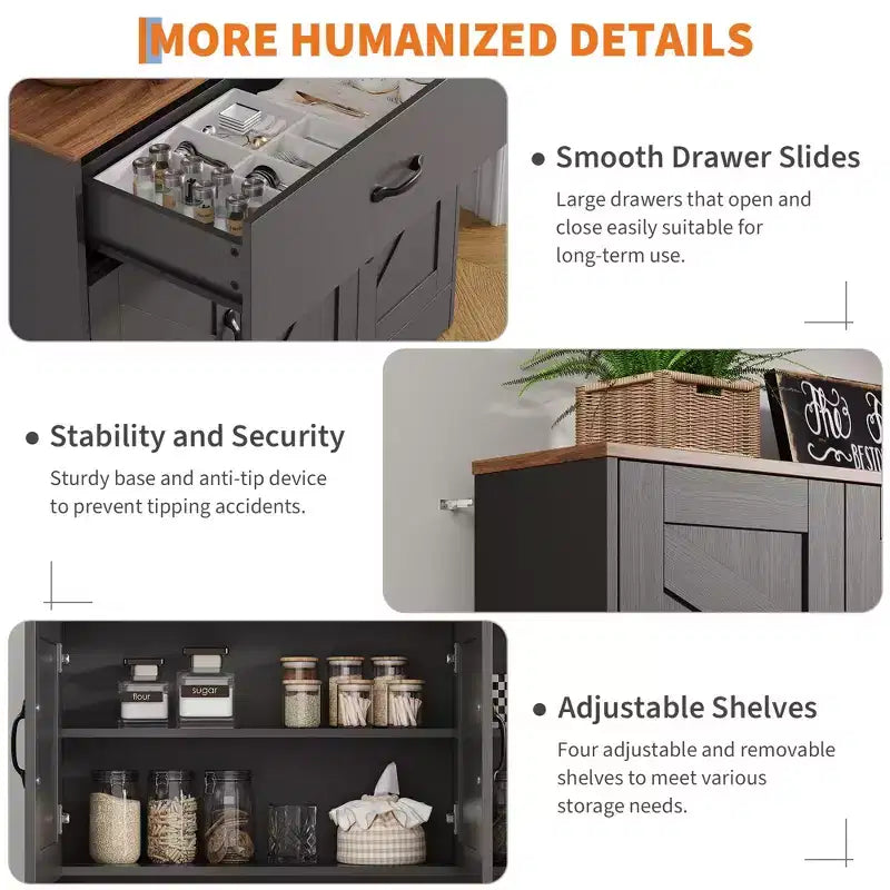 Dispensa da cucina alta 180 cm, bianco/nero, credenza a 6 ante con stazione di ricarica e 2 cassetti