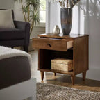 Comodino in legno marrone a 1 cassetto, singolo