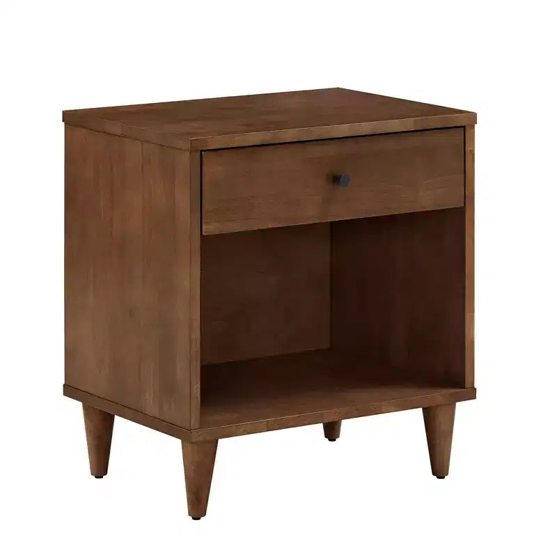 Comodino in legno marrone a 1 cassetto, singolo