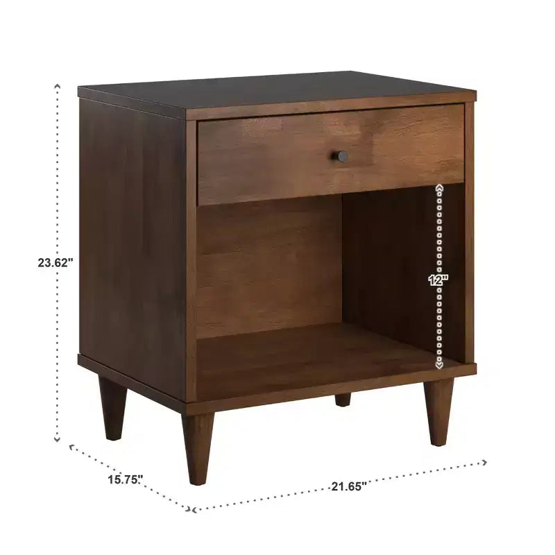 Comodino in legno marrone a 1 cassetto, singolo