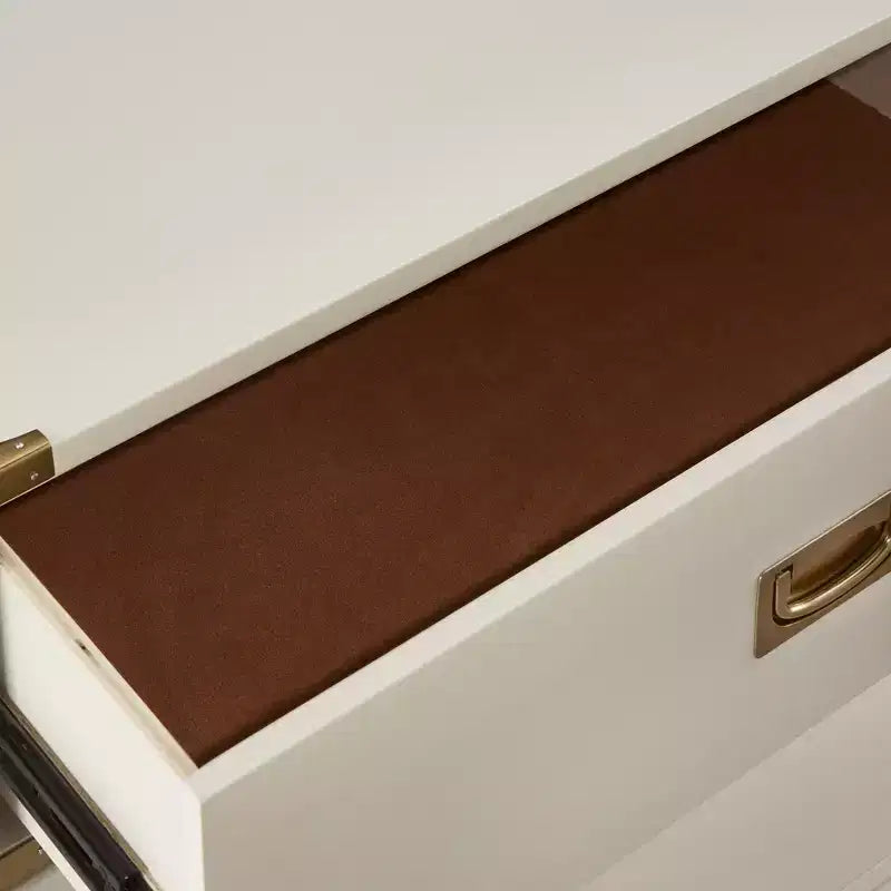Comodino a 3 cassetti con inserti dorati – Espresso / Grigio / Bianco, montaggio da 1 persona