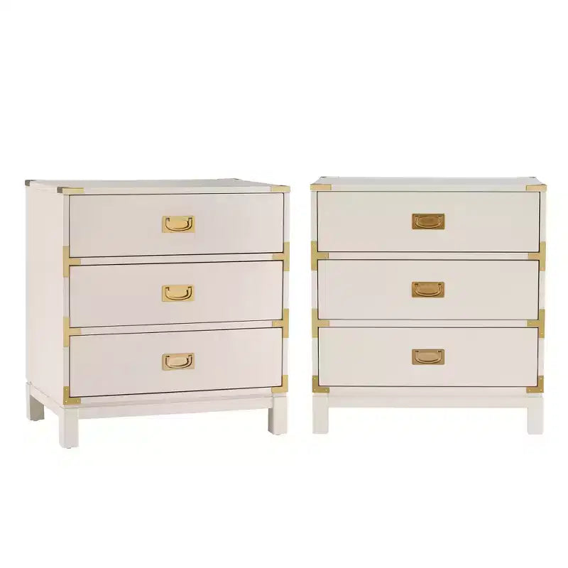 Comodino a 3 cassetti con inserti dorati – Espresso / Grigio / Bianco, montaggio da 1 persona