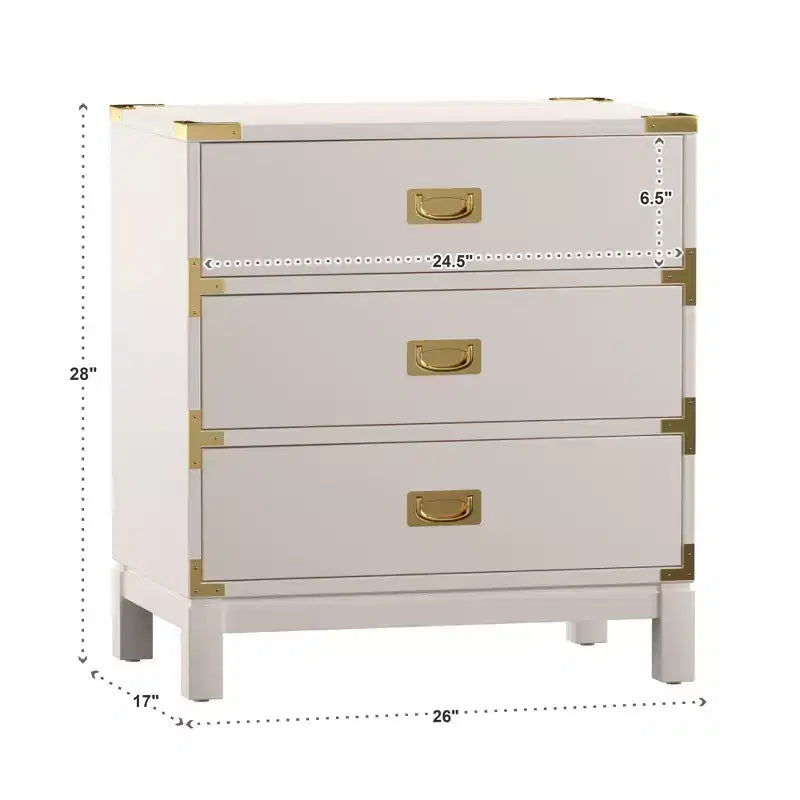 Comodino a 3 cassetti con inserti dorati – Espresso / Grigio / Bianco, montaggio da 1 persona
