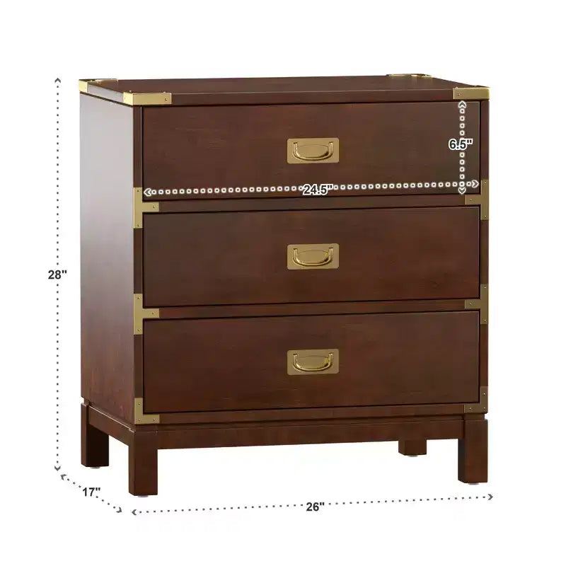 Comodino a 3 cassetti con inserti dorati – Espresso / Grigio / Bianco, montaggio da 1 persona