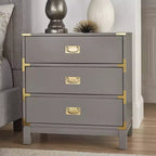 Comodino a 3 cassetti con inserti dorati – Espresso / Grigio / Bianco, montaggio da 1 persona