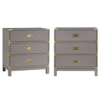 Comodino a 3 cassetti con inserti dorati – Espresso / Grigio / Bianco, montaggio da 1 persona