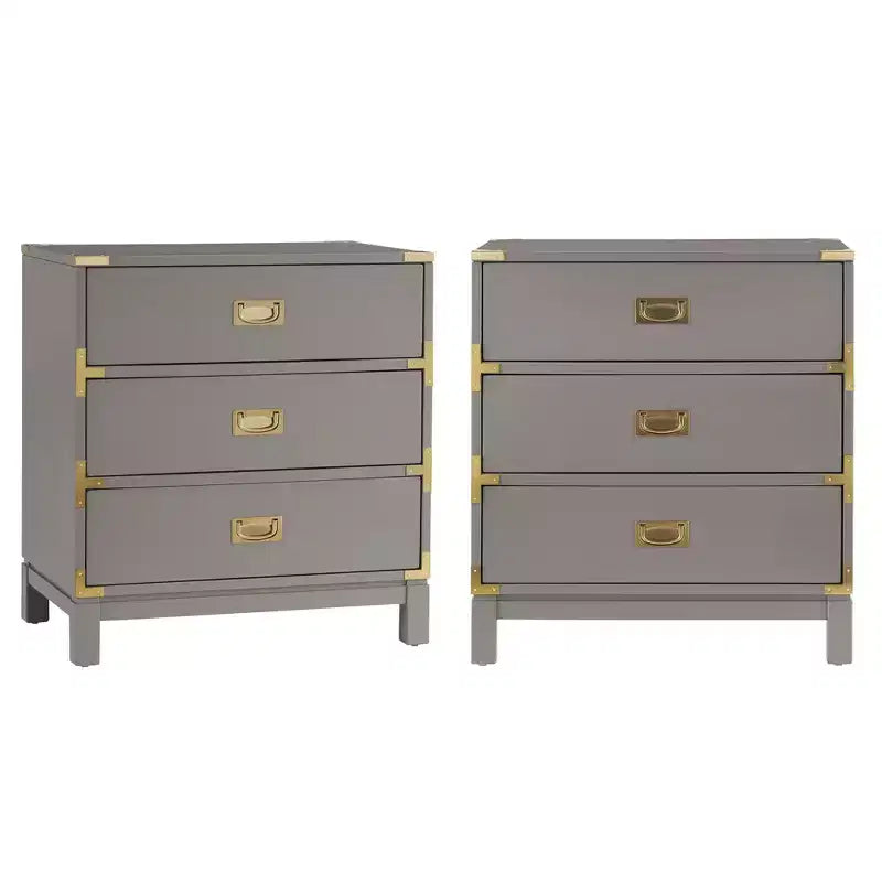Comodino a 3 cassetti con inserti dorati – Espresso / Grigio / Bianco, montaggio da 1 persona