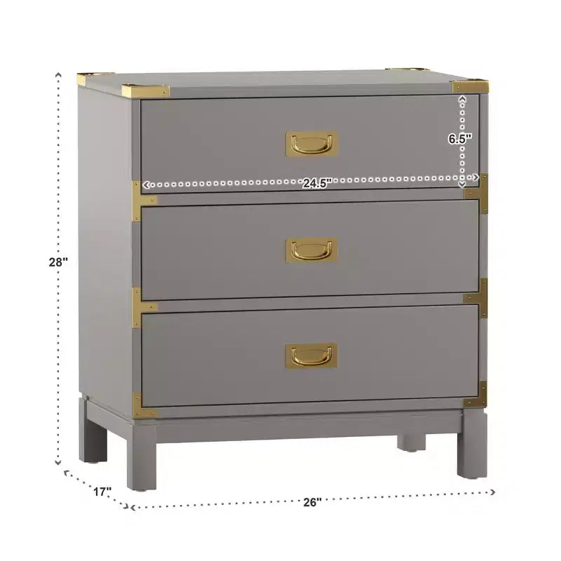 Comodino a 3 cassetti con inserti dorati – Espresso / Grigio / Bianco, montaggio da 1 persona
