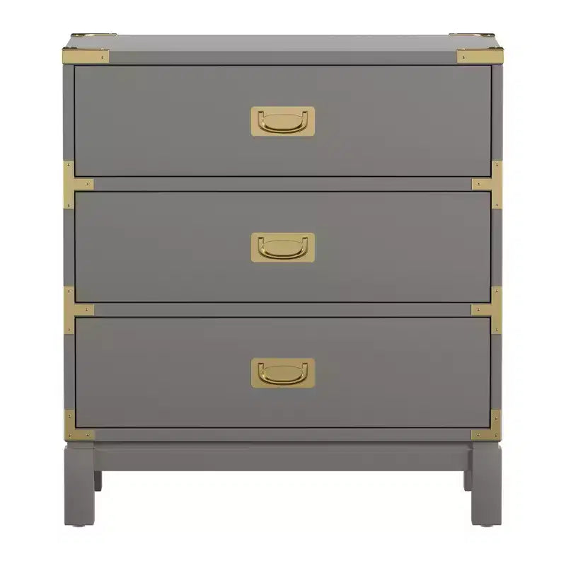 Comodino a 3 cassetti con inserti dorati – Espresso / Grigio / Bianco, montaggio da 1 persona