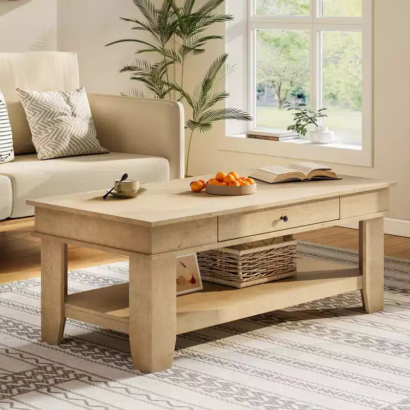 Tavolino da salotto con cassetto e ripiano aperto – Nero/Marrone/Legno chiaro, 1 pezzo