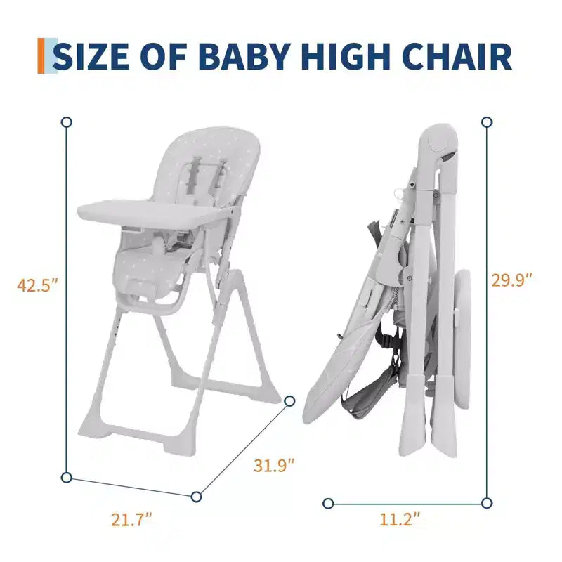 Seggiolone Pieghevole Blu / Grigio / Rosa con Altezza, Schienale e Poggiapiedi Regolabili – per 1 Bambino