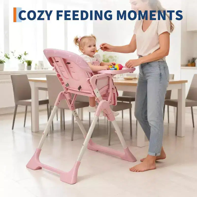 Seggiolone Pieghevole Blu / Grigio / Rosa con Altezza, Schienale e Poggiapiedi Regolabili – per 1 Bambino