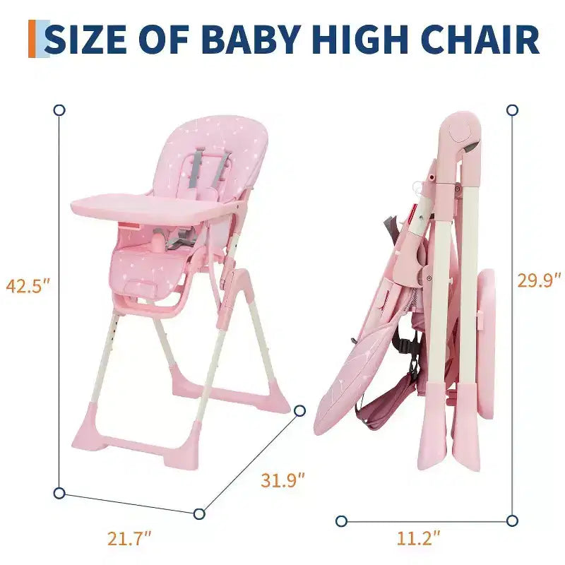 Seggiolone Pieghevole Blu / Grigio / Rosa con Altezza, Schienale e Poggiapiedi Regolabili – per 1 Bambino
