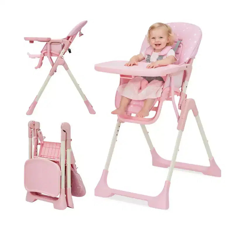 Seggiolone Pieghevole Blu / Grigio / Rosa con Altezza, Schienale e Poggiapiedi Regolabili – per 1 Bambino