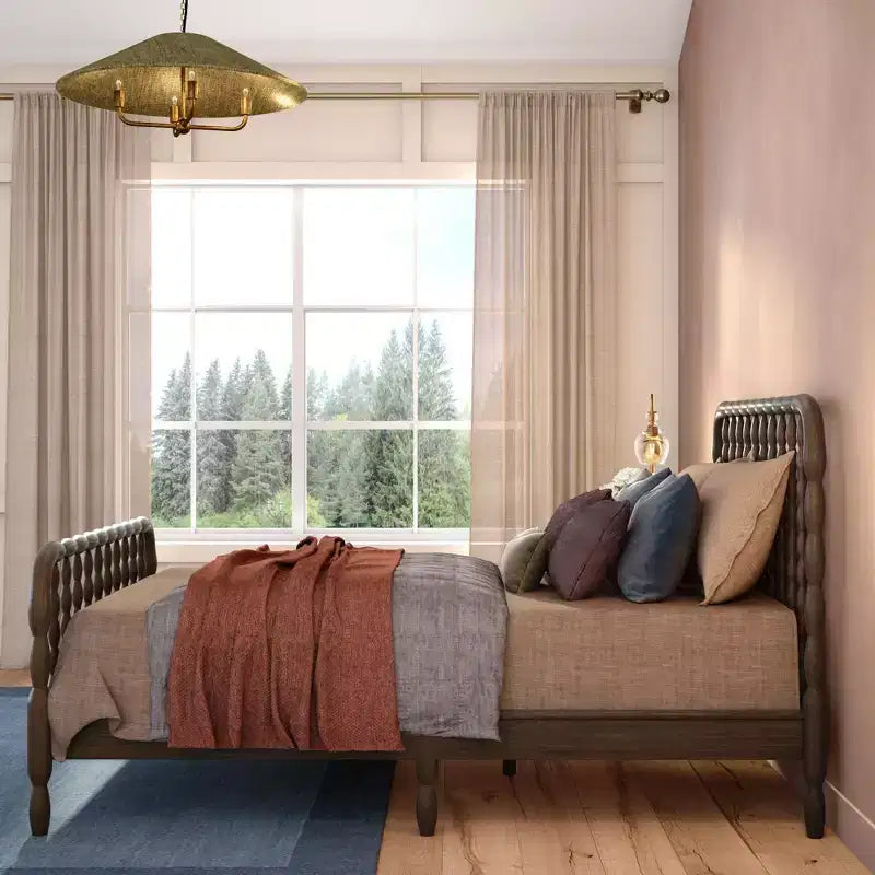 Letto matrimoniale in legno naturale, singolo