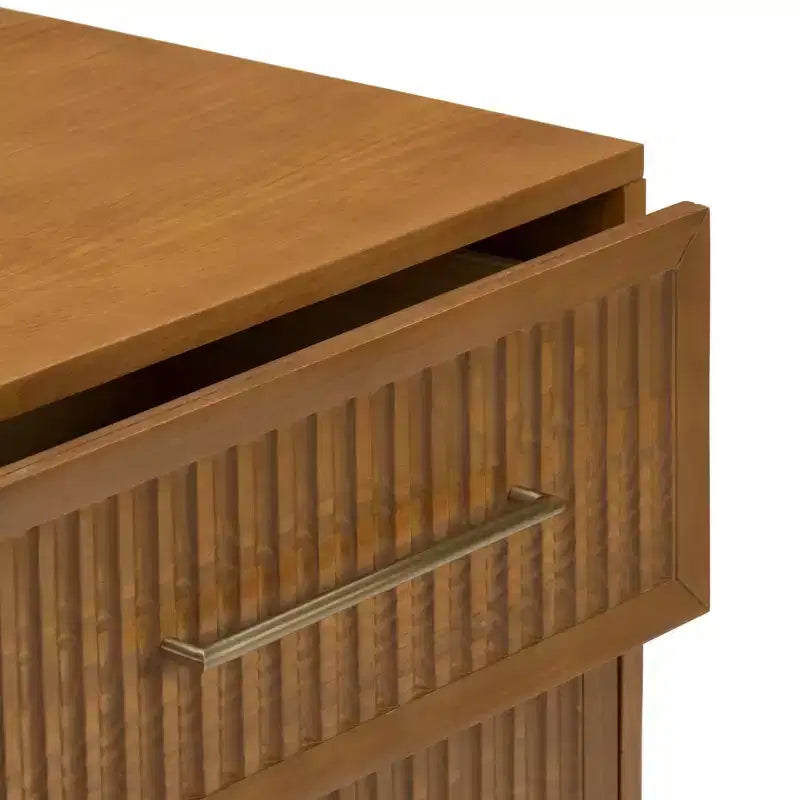 Comodino marrone scanalato a 2 cassetti con maniglie in ottone – Montaggio 1 persona