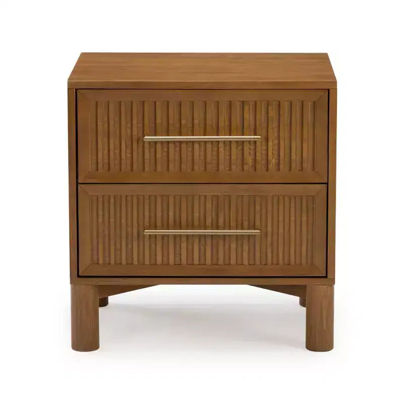 Comodino marrone scanalato a 2 cassetti con maniglie in ottone – Montaggio 1 persona