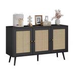 Credenza/Madia in Rattan Beige/Nero/Bianco con 3 Ante e Ripiani Regolabili – 1 Unità