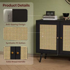 Credenza/Madia in Rattan Beige/Nero/Bianco con 3 Ante e Ripiani Regolabili – 1 Unità