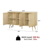 Credenza/Madia in Rattan Beige/Nero/Bianco con 3 Ante e Ripiani Regolabili – 1 Unità