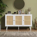 Credenza/Madia in Rattan Beige/Nero/Bianco con 3 Ante e Ripiani Regolabili – 1 Unità