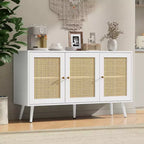 Credenza/Madia in Rattan Beige/Nero/Bianco con 3 Ante e Ripiani Regolabili – 1 Unità
