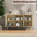 Credenza/Madia in Rattan Beige/Nero/Bianco con 3 Ante e Ripiani Regolabili – 1 Unità