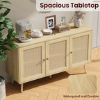 Credenza/Madia in Rattan Beige/Nero/Bianco con 3 Ante e Ripiani Regolabili – 1 Unità