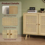Credenza/Madia in Rattan Beige/Nero/Bianco con 3 Ante e Ripiani Regolabili – 1 Unità