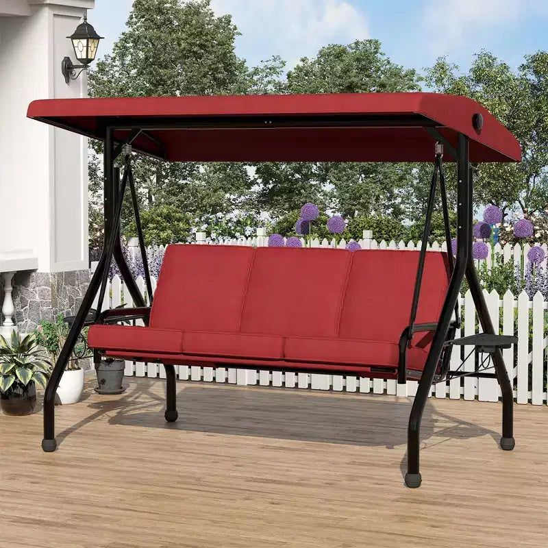 Dondolo da Esterno/Veranda per 3 Persone Marrone/Grigio/Rosso con Tettuccio Regolabile