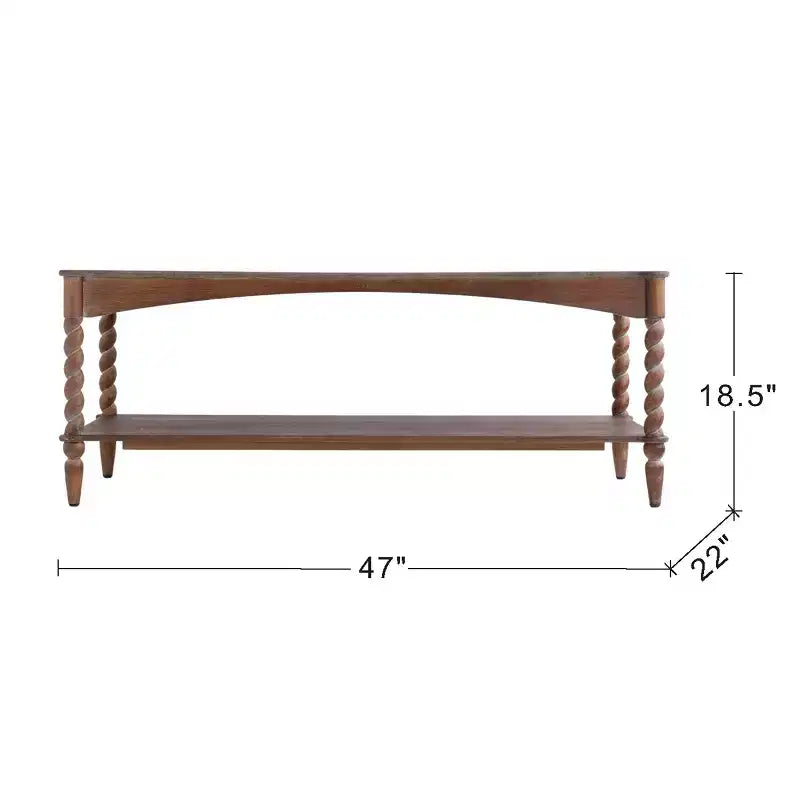 Tavolino da salotto GDFStudio Ottilia in legno rustico con gambe a spirale tornite e ripiano inferiore