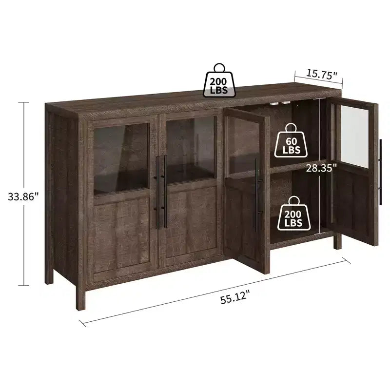 Madia a Buffet da 55", 4 Ante in Vetro, Nero/Marrone/Naturale/Bianco, Posti a Sedere 1