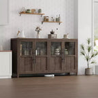 Madia a Buffet da 55", 4 Ante in Vetro, Nero/Marrone/Naturale/Bianco, Posti a Sedere 1