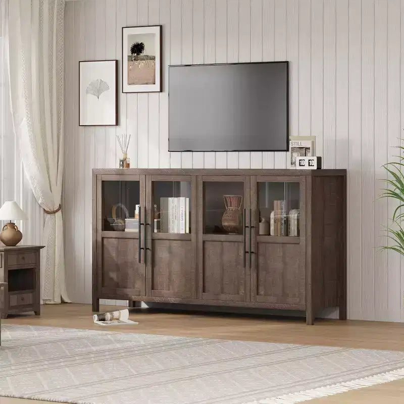 Madia a Buffet da 55", 4 Ante in Vetro, Nero/Marrone/Naturale/Bianco, Posti a Sedere 1
