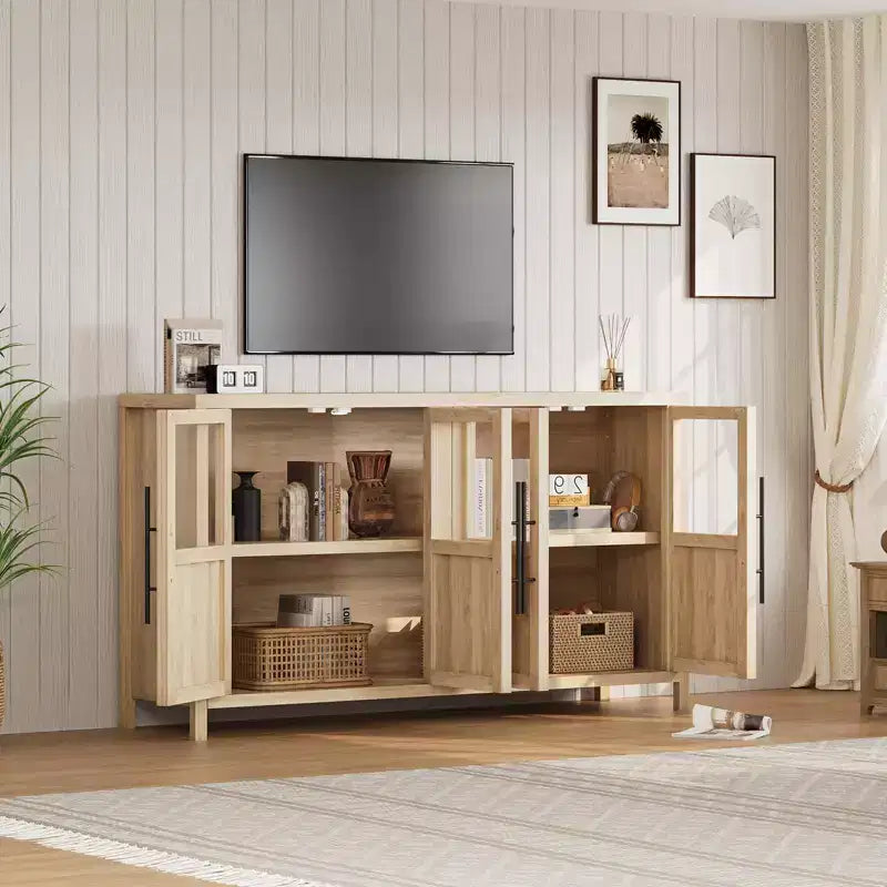 Madia a Buffet da 55", 4 Ante in Vetro, Nero/Marrone/Naturale/Bianco, Posti a Sedere 1